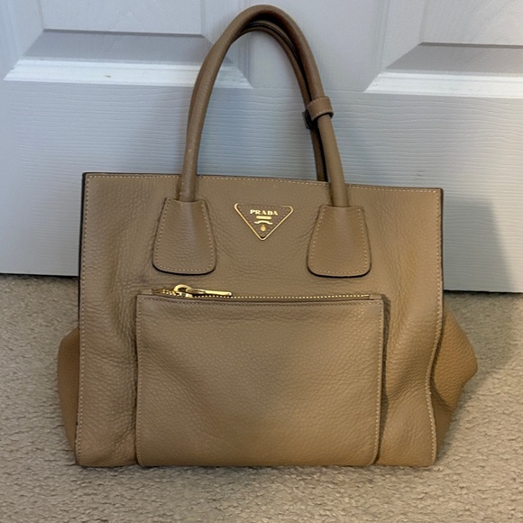Prada Handbags - Vintage Prada Taupe Pebbled Leather Tote with Gold Hardware- open to offers